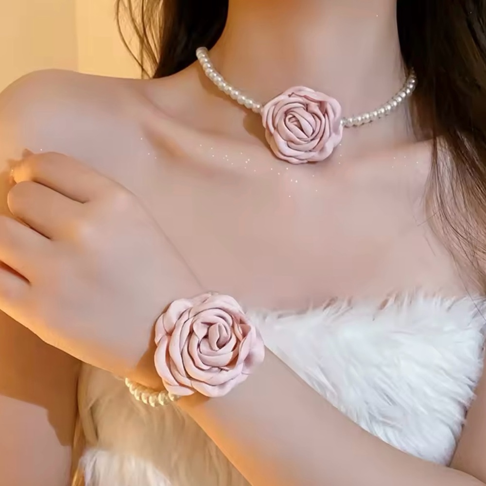 PROM- Elegant Pink Rose Pearl Jewelry Set, Ready For PROM